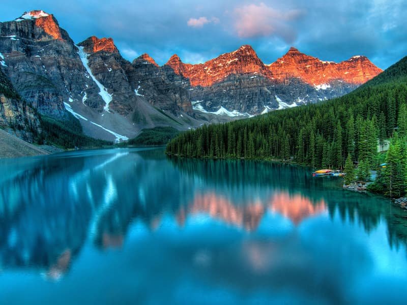 A colorful reflection of mountains on a lake in Canada