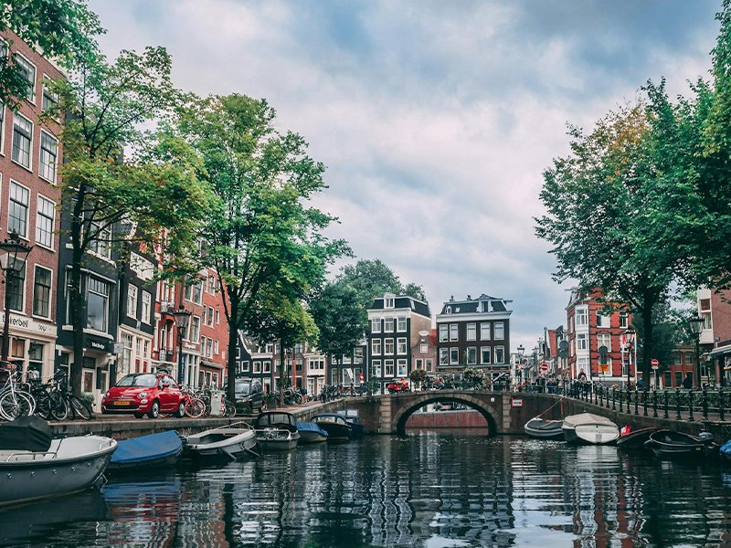 A river view of Amsterdam in the Netherlands