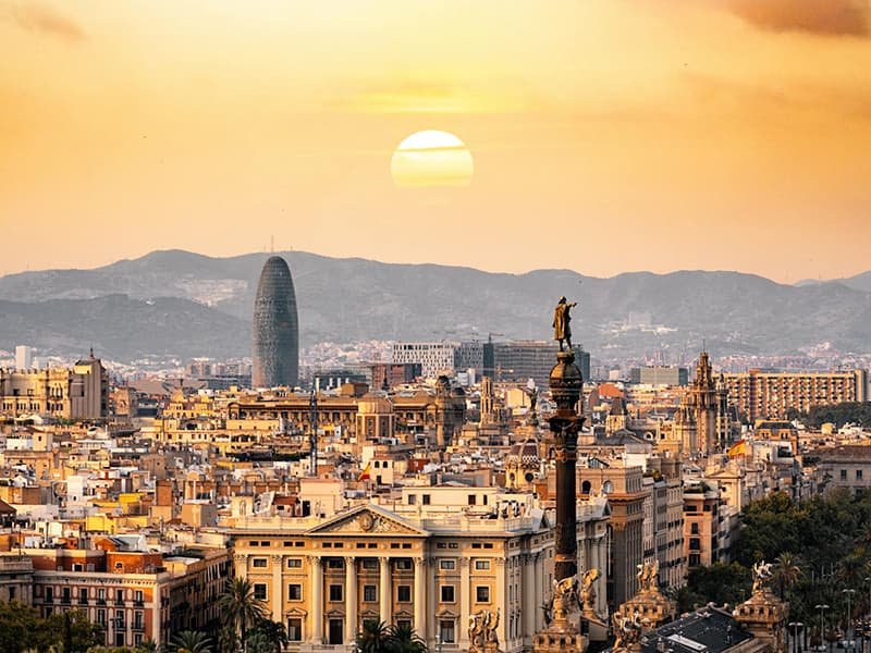 Sunset overlooking Barcelona, Spain