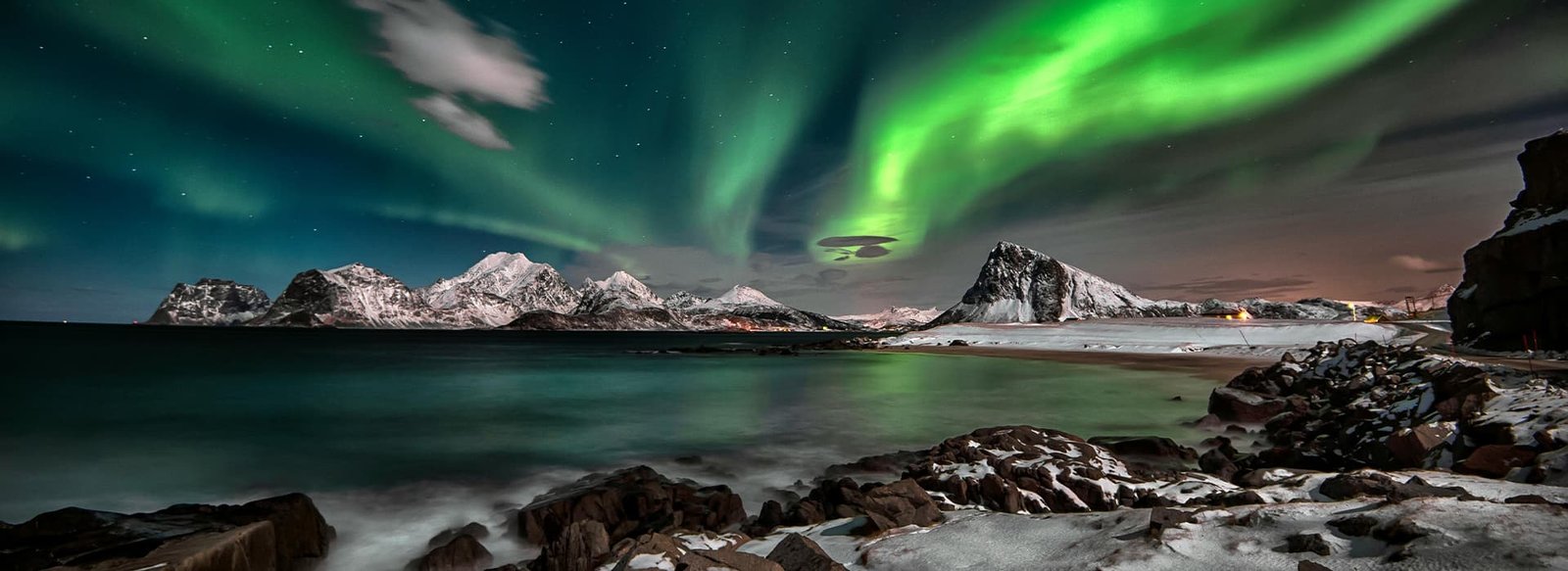 A beautiful view of the Aurora Borealis in Lofoten, Norway