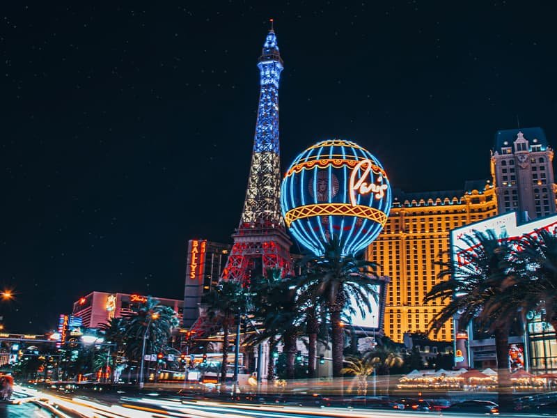 A street view of Las Vegas at night