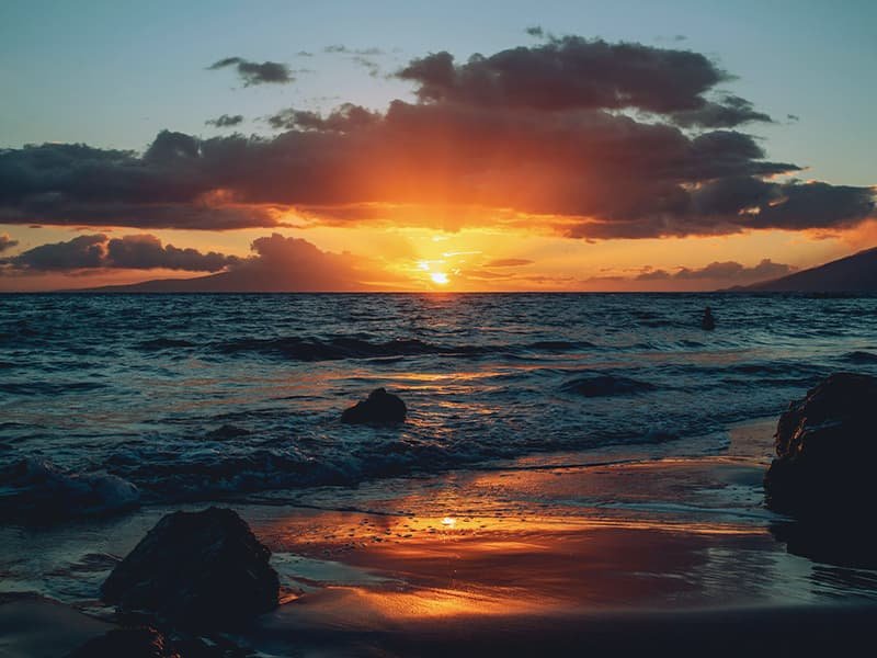 a sunset view on the beach of Maui, Hawaii