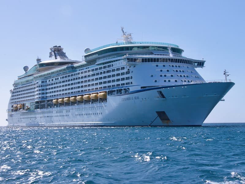 a big cruise ship on the ocean on a sunny day