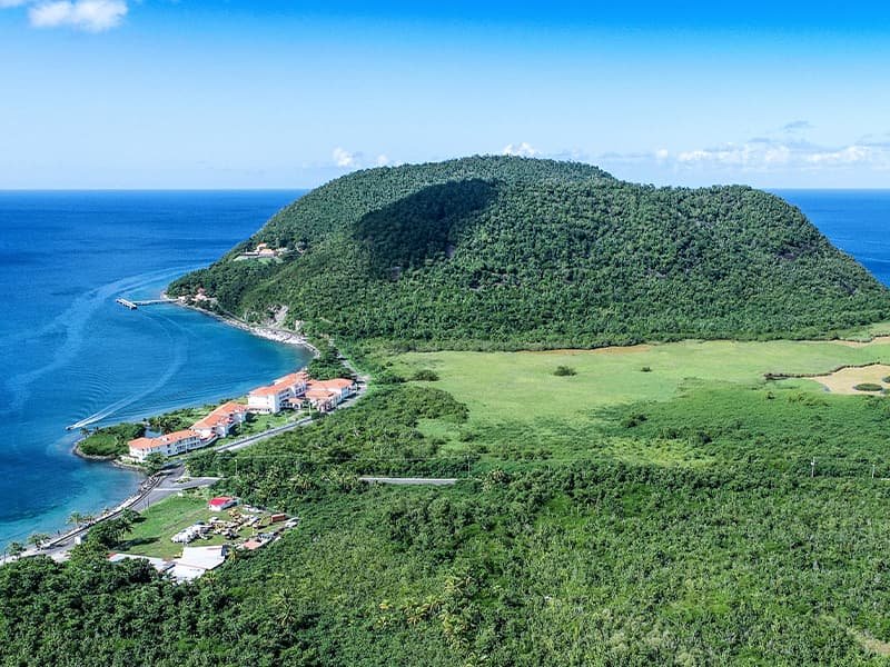 an aerial view off the coast of Portsmouth, Dominica
