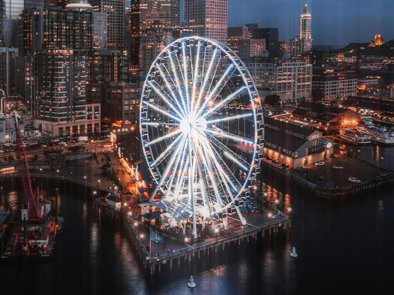 a nighttime view of Seattle, Washington