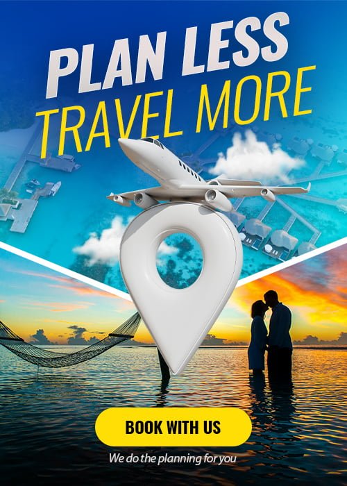 Banner that says "Plan Less, Travel More" with a "Book With Us" button